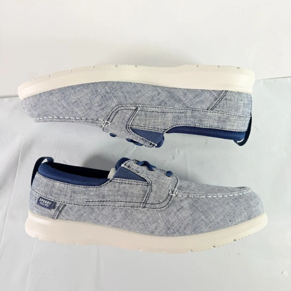 Sperry Bowrider Plushstep 3-Eye Mens Boat Shoe Chambray Navy Size 9.5 W STS24438